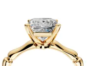 Solitaire Engagement Ring Setting for Princess Cut Center with Bamboo Band and Prong Head in Yellow Gold