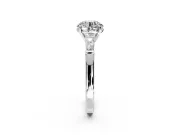 3 Stone Engagement Ring Setting for Round Cut Center with Tapered Baguettes, Plain Band and Prong Head in White Gold