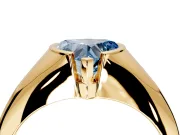 Tension Engagement Ring Setting for Fancy Blue Heart-Shaped Center with Wide Tapered Band and Tension Head in Yellow Gold