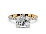 Solitaire Engagement Ring Setting for Heart-Shaped Center with Micro Pave Band and Prong Head in Yellow Gold