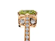 Cathedral Engagement Ring Setting for Fancy Yellow Emerald Cut Center with Antique-Style Pave Band and Prong Head in Rose Gold