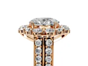 Large Accent Halo Engagement Ring Setting for Oval Center with Pave Split Shank and Prong Head in Rose Gold