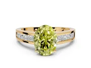 Solitaire Engagement Ring Setting for Fancy Yellow Oval Center with Princess Cut Channel Band and Prong Head in Yellow Gold