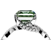 Solitaire Engagement Ring Setting for Fancy Green Asscher Cut Center with Narrow Twist Pave Band and Prong Head in White Gold