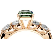 5 Stone Engagement Ring Setting for Fancy Green Emerald Cut Center with Graduated Accents and Prong Head in Rose Gold