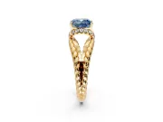 Halo Engagement Ring Setting for Fancy Blue Cushion Cut Center with Rope Twist Split Shank and Prong Head in Yellow Gold