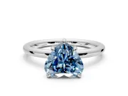 Low-Set Solitaire Engagement Ring Setting for Fancy Blue Heart-Shaped Center with Thin Plain Band and Prong Head in Sterling Silver