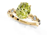 Solitaire Engagement Ring Setting for Fancy Yellow Oval Center with Beaded Bezel Station Band and Prong Head in Yellow Gold