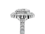 Milgrain Floral Halo Engagement Ring Setting for Radiant Cut Center with Pave Band and Prong Head in Platinum