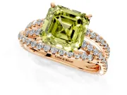 Solitaire Engagement Ring Setting for Fancy Yellow Asscher Cut Center with Woven 3-Strand Pave Band and Prong Head in Rose Gold