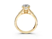Solitaire Engagement Ring Setting for Round Cut Center with Pave Rail Split Shank and Prong Head in Yellow Gold