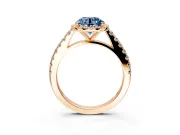 Halo Engagement Ring Setting for Fancy Blue Round Cut Center with Full Pave Band and Prong Head in Rose Gold