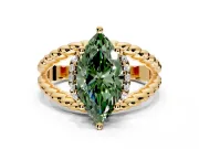 Halo Engagement Ring Setting for Fancy Green Marquise Center with Rope Twist Split Shank and Prong Head in Yellow Gold