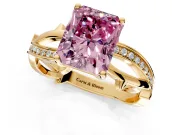 Solitaire Engagement Ring Setting for Fancy Pink Radiant Cut Center with Pave and Plain Crossover Band and Prong Head in Yellow Gold