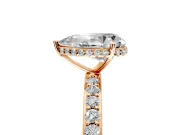 Hidden Halo Engagement Ring Setting for Pear-Shaped Center with Pave Band and Prong Head in Rose Gold