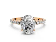 Solitaire Engagement Ring Setting for Oval Center with Micro Pave Band and Prong Head in Rose Gold