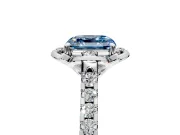 Floral Engagement Ring Setting for Fancy Blue Asscher Cut Center with Pave Band and Floral Prong Head in Platinum