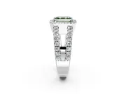 Halo Engagement Ring Setting for Fancy Green Asscher Cut Center with Wide-Open Pave Split Shank and Prong Head in Platinum