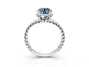 Halo Engagement Ring Setting for Fancy Blue Round Cut Center with Rope Twist Split Shank and Prong Head in Sterling Silver