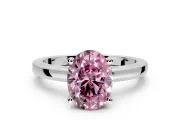 Solitaire Engagement Ring Setting for Fancy Pink Oval Center with Basket Rail and Prong Head in Platinum