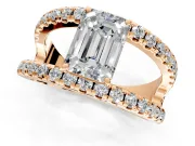 Solitaire Engagement Ring Setting for Emerald Cut Center with Wide-Open Split Shank and Prong Head in Rose Gold