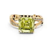 Solitaire Engagement Ring Setting for Fancy Yellow Asscher Cut Center with Pave and Plain Crossover Band and Prong Head in Yellow Gold