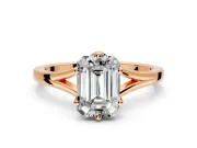 Solitaire Engagement Ring Setting for Emerald Cut Center with Plain Split Shank and Prong Head in Rose Gold