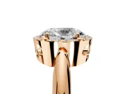 Halo Engagement Ring Setting for Oval Center with Tapered Plain Band and Prong Head in Rose Gold
