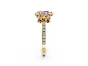 Halo Engagement Ring Setting for Fancy Pink Pear-Shaped Center with Openwork Halo, Pave Band and Prong Head in Yellow Gold