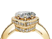 Halo Engagement Ring Setting for Heart-Shaped Center with Metal-Rimmed Halo, Pave Band and Prong Head in Yellow Gold