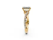 Solitaire Engagement Ring Setting for Emerald Cut Center with Half-Pave Crossover Band and Prong Head in Yellow Gold