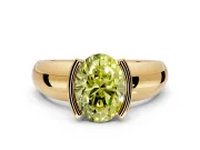 Tension Engagement Ring Setting for Fancy Yellow Oval Center with Wide Flat Band and Tension Head in Yellow Gold