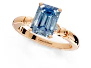 Solitaire Engagement Ring Setting for Fancy Blue Emerald Cut Center with Beaded Shoulders and Prong Head in Rose Gold