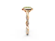 Halo Engagement Ring Setting for Fancy Yellow Radiant Cut Center with Pave and Plain Twist Band and Prong Head in Rose Gold