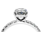 Solitaire Engagement Ring Setting for Emerald Cut Center with Shared-Prong Accents and Prong Head in Platinum