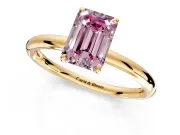 Low-Set Solitaire Engagement Ring Setting for Fancy Pink Emerald Cut Center with Thin Plain Band and Prong Head in Yellow Gold