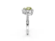 Halo Engagement Ring Setting for Fancy Yellow Heart-Shaped Center with Heart-Shaped Openwork, Pave Band and Prong Head in White Gold
