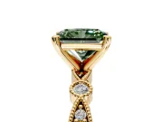 Solitaire Engagement Ring Setting for Fancy Green Radiant Cut Center with Milgrain Bezel Accents and Prong Head in Yellow Gold