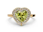 Halo Engagement Ring Setting for Fancy Yellow Heart-Shaped Center with Plain Tapered Band and Prong Head in Yellow Gold