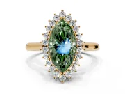 Starburst Halo Engagement Ring Setting for Fancy Green Marquise Center with Thin Round-Wire Band and Prong Head in Yellow Gold