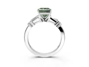 Bar-Set Engagement Ring Setting for Fancy Green Princess Cut Center with Tapered Baguette Accents and Prong Head in White Gold