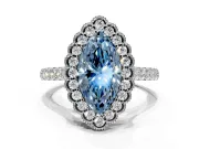 Milgrain Floral Halo Engagement Ring Setting for Fancy Blue Marquise Center with Pave Band and Prong Head in Sterling Silver