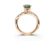 Solitaire Engagement Ring Setting for Fancy Green Princess Cut Center with Woven 3-Strand Pave Band and Prong Head in Rose Gold