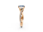 Crossover Engagement Ring Setting for Fancy Blue Radiant Cut Center with Pave and Plain Strands and Prong Head in Rose Gold