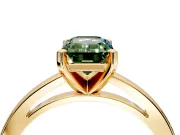 Solitaire Engagement Ring Setting for Fancy Green Emerald Cut Center with Basket Rail and Prong Head in Yellow Gold