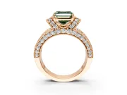 Pave Engagement Ring Setting for Fancy Green Asscher Cut Center with Curved Accent Rows, Openwork and Prong Head in Rose Gold