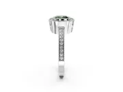 Halo Engagement Ring Setting for Fancy Green Cushion Cut Center with Milgrain Halo, Pave Band and Prong Head in White Gold