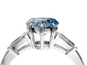 3 Stone Engagement Ring Setting for Fancy Blue Heart-Shaped Center with Baguette Accents and Prong Head in White Gold