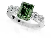 5 Stone Engagement Ring Setting for Fancy Green Emerald Cut Center with Equal Close-Set Accents and Prong Head in Sterling Silver