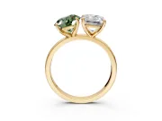 Fancy Green Round Cut and Emerald Cut Lab-Grown Diamond Toi et Moi Engagement Ring with Prong-Set Stones in Yellow Gold